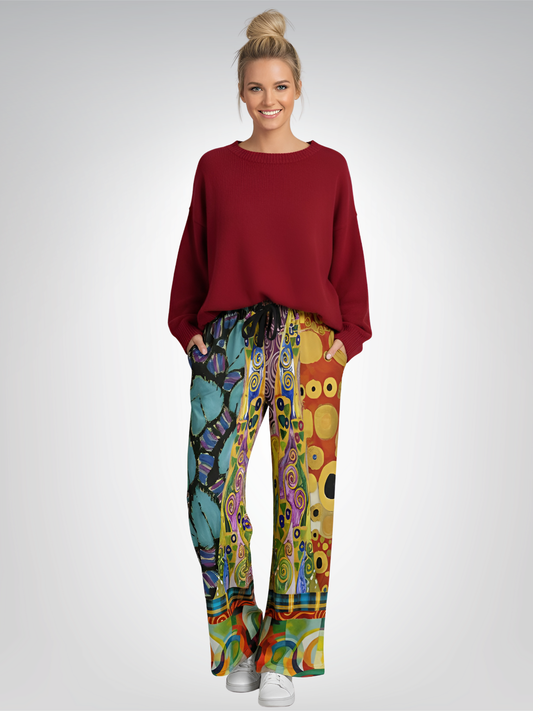Call Me Fritza Art Deco Print Eco-Poly Wide Leg Pants