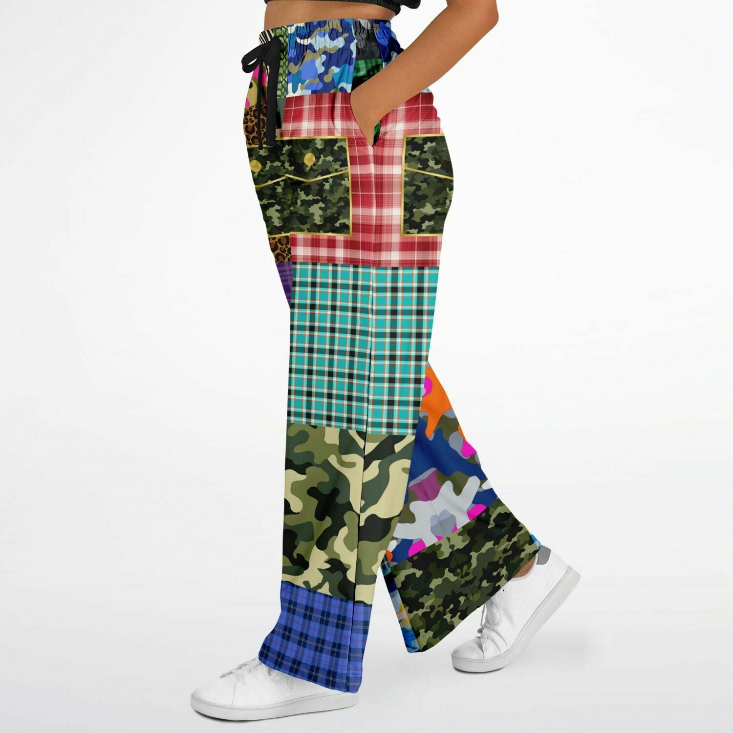 Hodgepodge Camo Plaid Animal Print Eco-Poly Pantalones anchos 