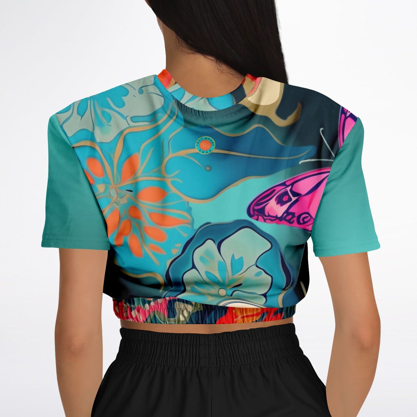 Midnight Butterfly Melody Eco-Poly Short Sleeve Cropped Sweater