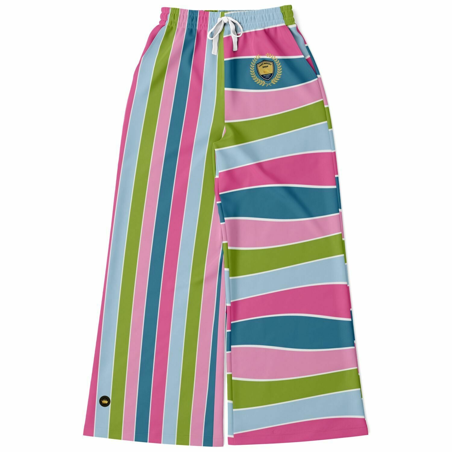 Pantalones anchos de poliéster ecológico con rayas de rugby en colores pastel de Pascua 