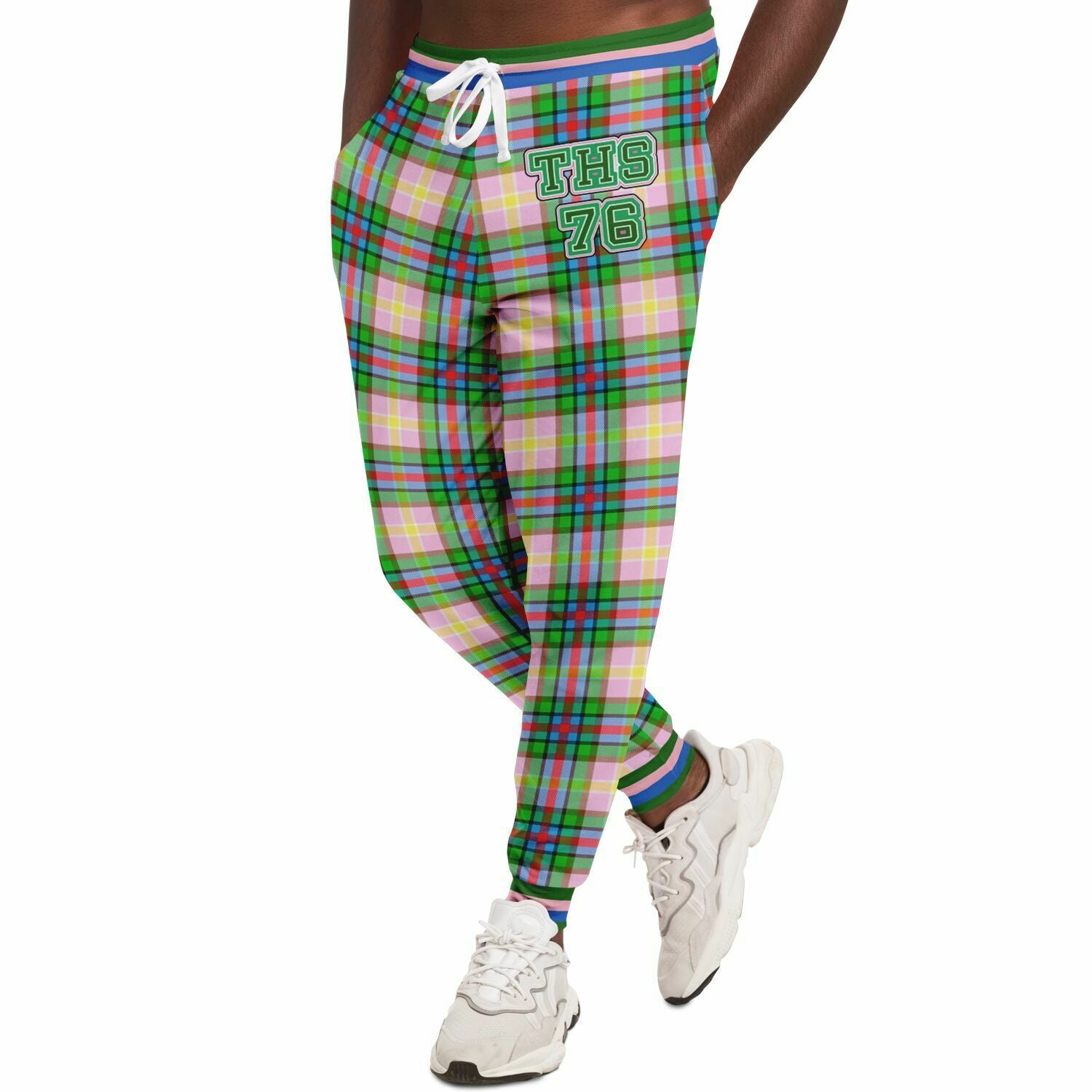 Joggers unisex THS 76 Pink Collegiate Tartan Plaid Eco-Poly 