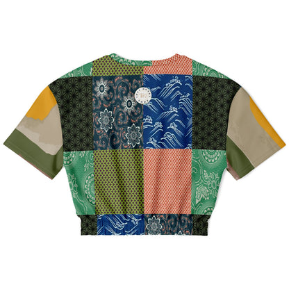 Razzamatazz Vintage Patchwork Eco-Poly Short Sleeve Cropped Sweater