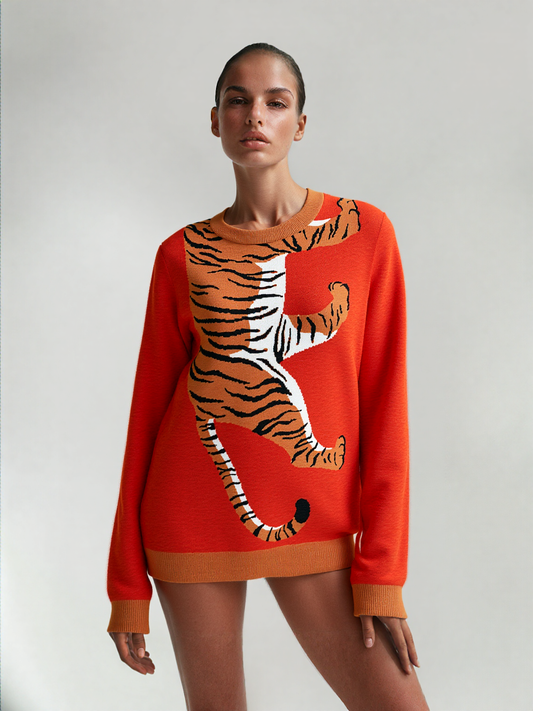 Climbing to the Top in Red Knitted Crewneck Sweater