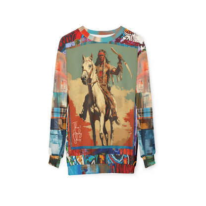 Commanche Warrior of the Great Plains Patchwork Print Unisex Sweatshirt (Gold Label)