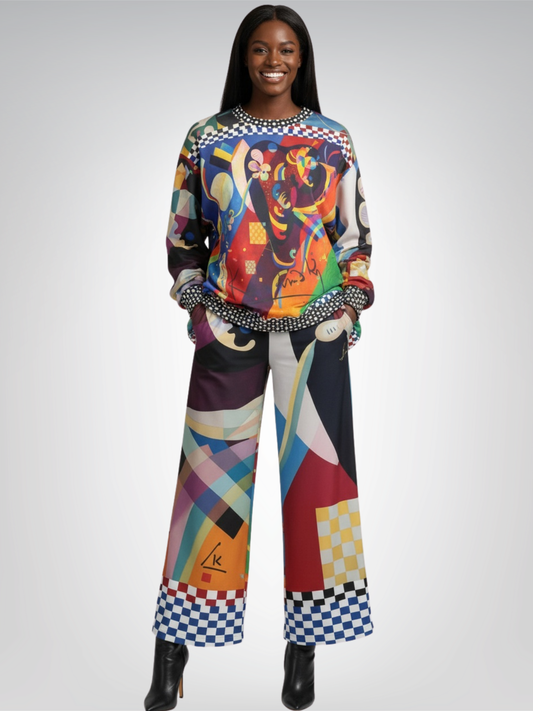 Composition in Nines - Kandinsky Eco-Poly Wide Leg Pants