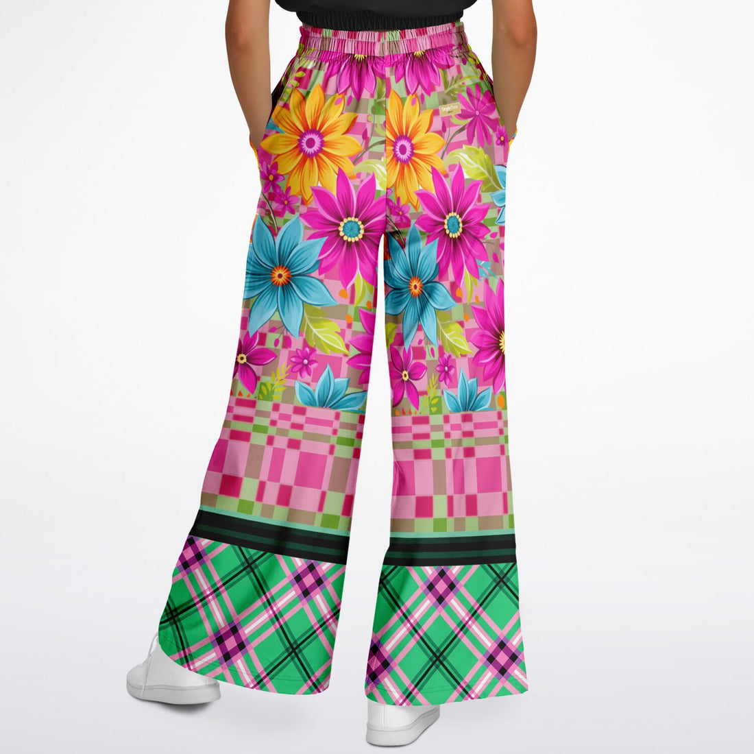 Cool Pink Jubilee Plaid Eco-Poly Wide Leg Pants