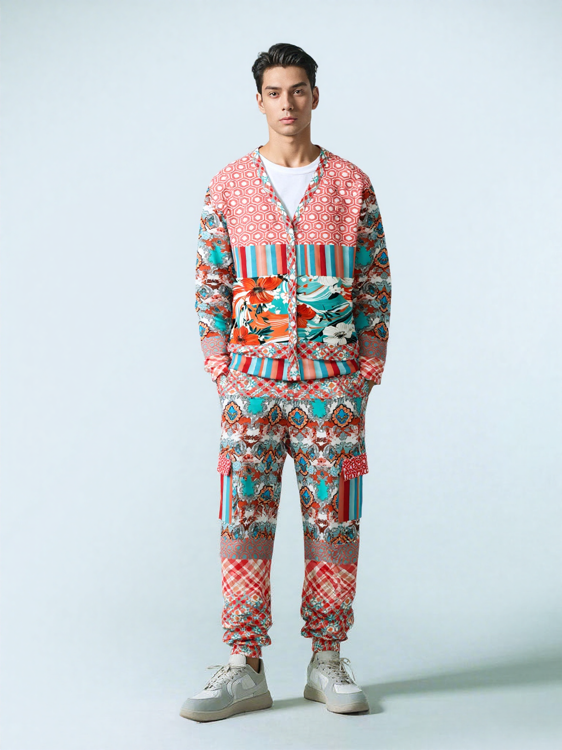 Coral Springs Abstract Paisley Patchwork Heavyweight Unisex Cardigan