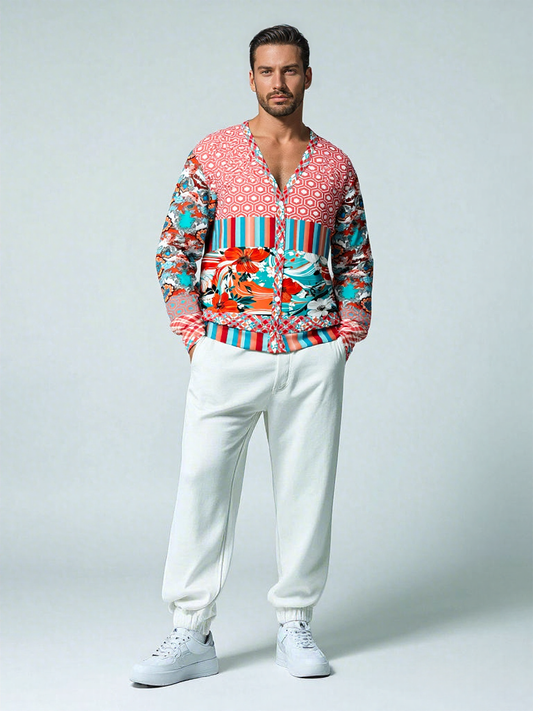 Coral Springs Abstract Paisley Patchwork Heavyweight Unisex Cardigan