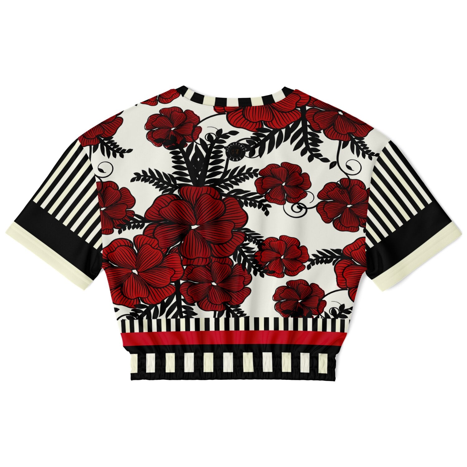 Moonlight in the Twilight Floral Stripe Eco-Poly Cropped Short Sleeve Sweater