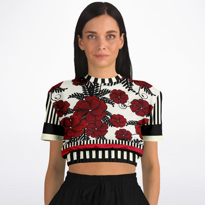 Moonlight in the Twilight Floral Stripe Eco-Poly Cropped Short Sleeve Sweater