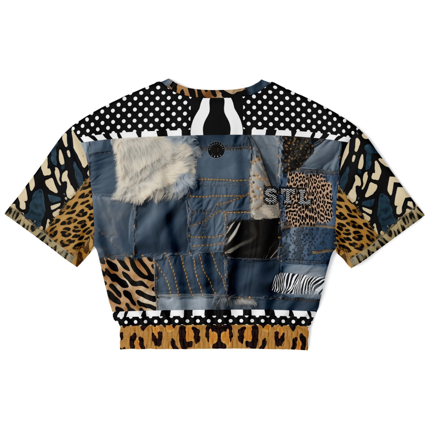 Curly Magoo Wild Denim Patchwork Eco-Poly Cropped Pullover