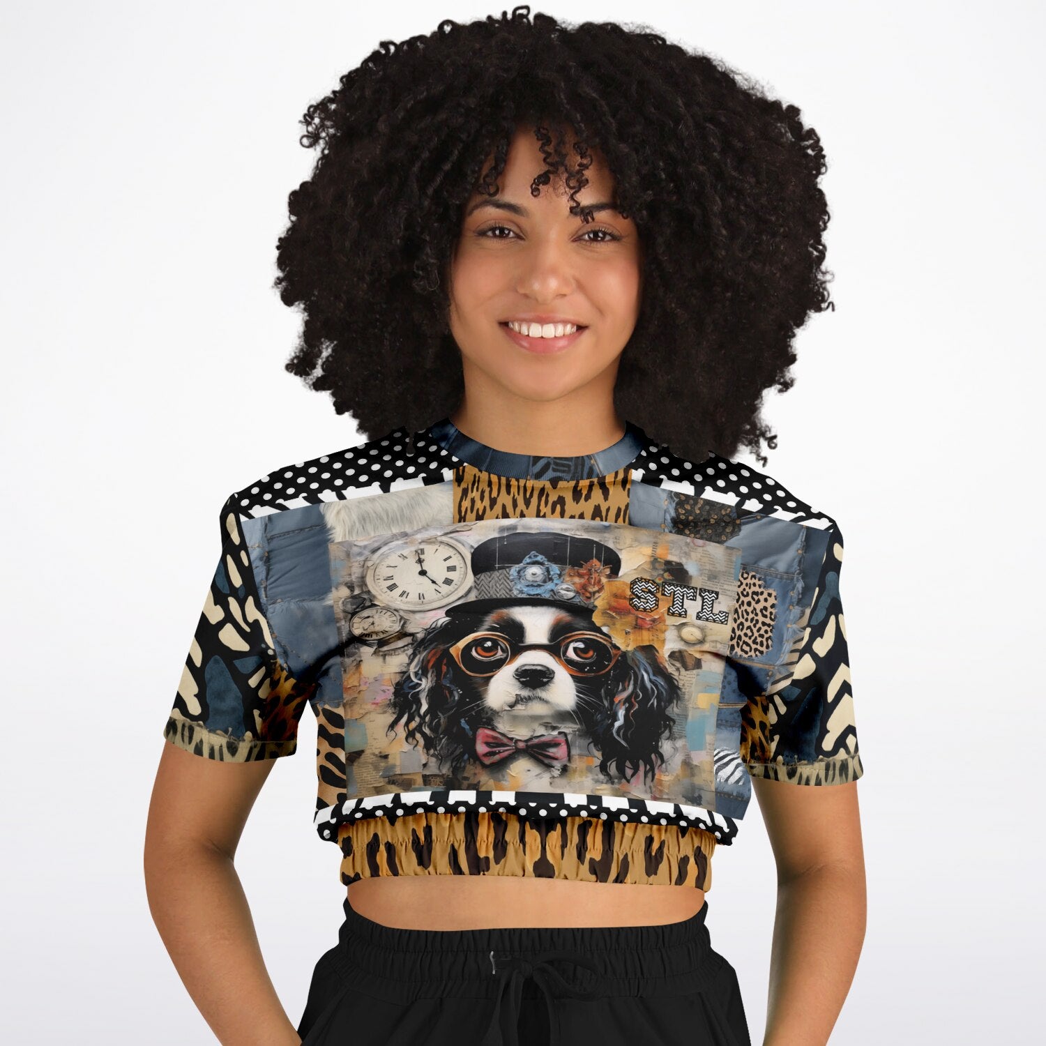 Curly Magoo Wild Denim Patchwork Eco-Poly Cropped Pullover