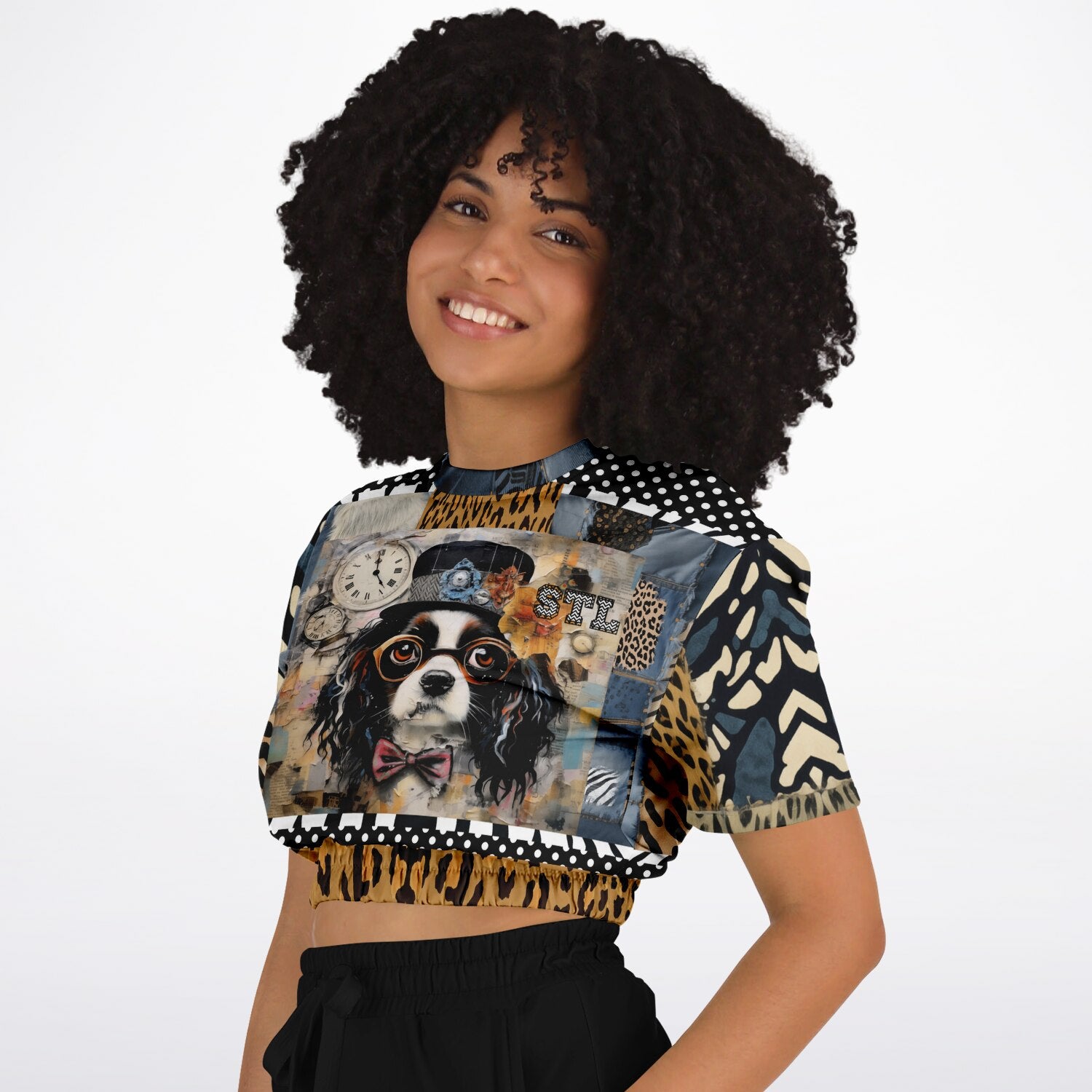 Curly Magoo Wild Denim Patchwork Eco-Poly Cropped Pullover