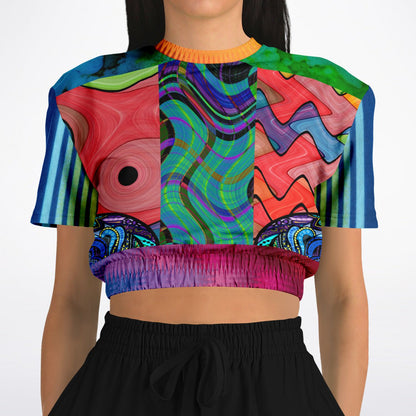 Me So Psychedelic Short Sleeve Eco-Poly Cropped Sweater