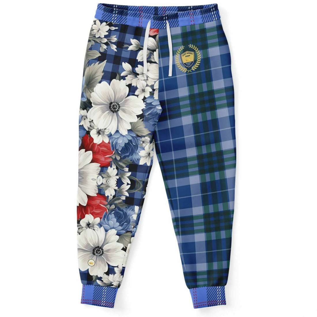 Joggers unisex de poliéster ecológico con cuadros florales Fashionista azules 