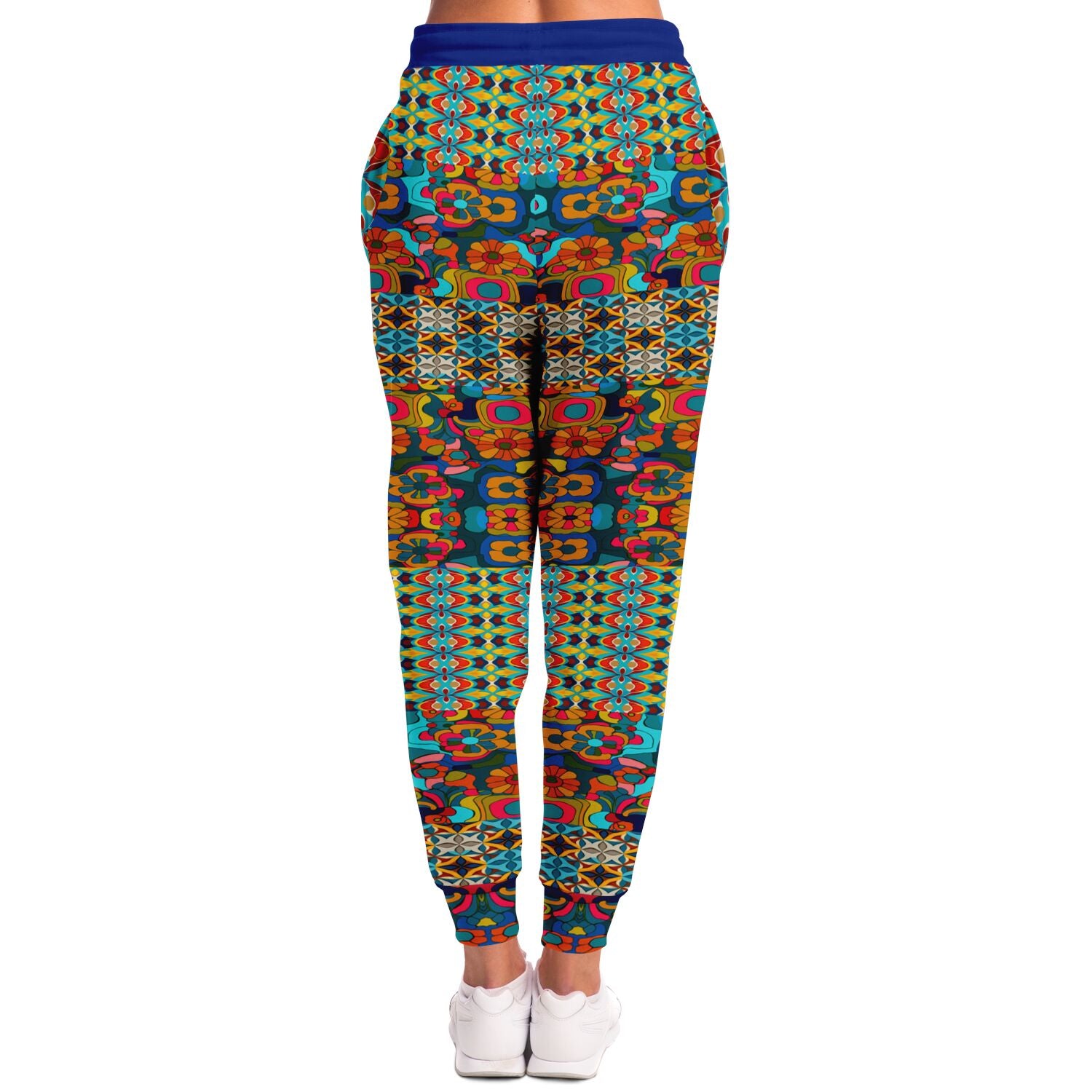 Joggers unisex de poliéster ecológico con diseño geométrico en azul de Cool Chick 