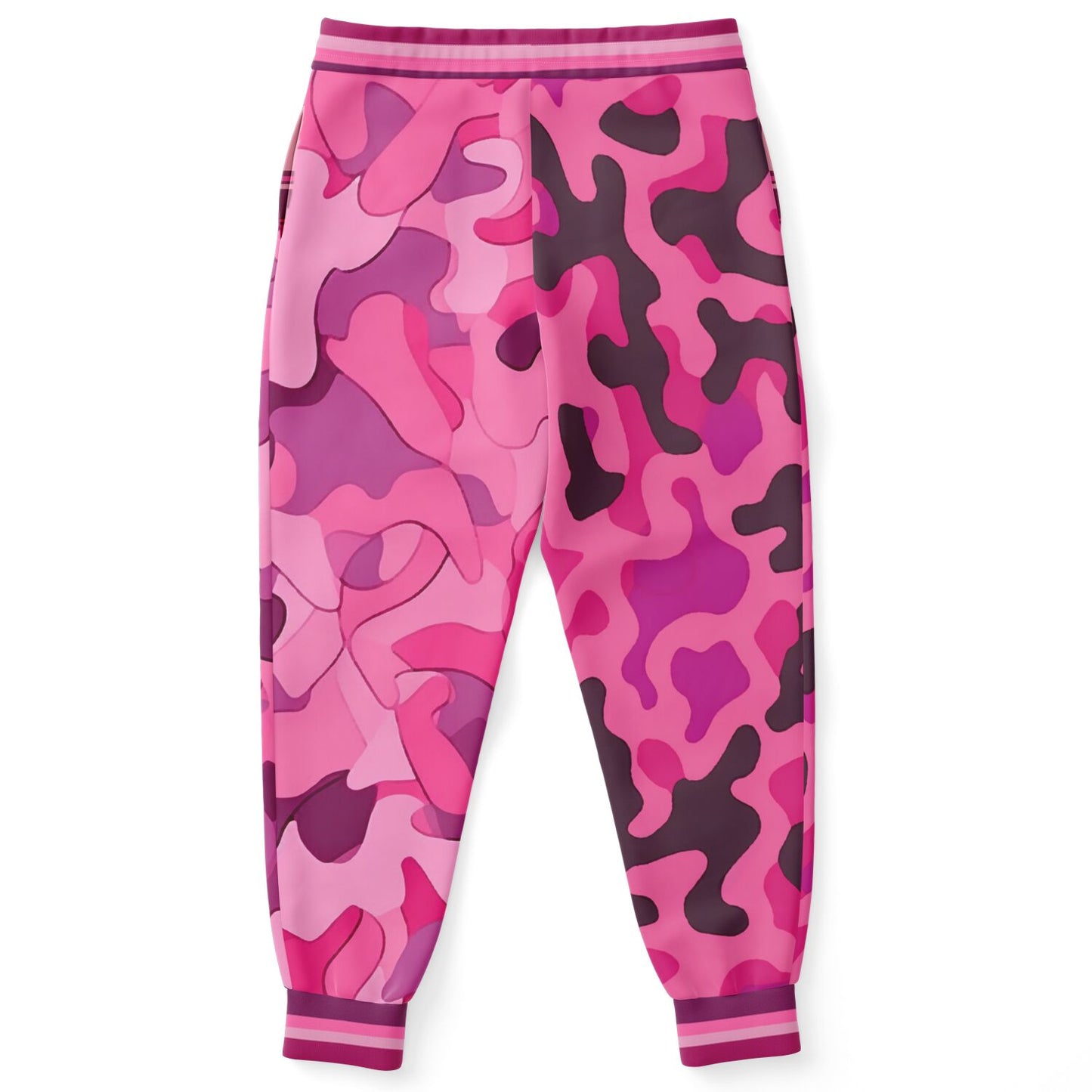 Joggers unisex de poliéster ecológico con camuflaje abstracto rosa pasión 