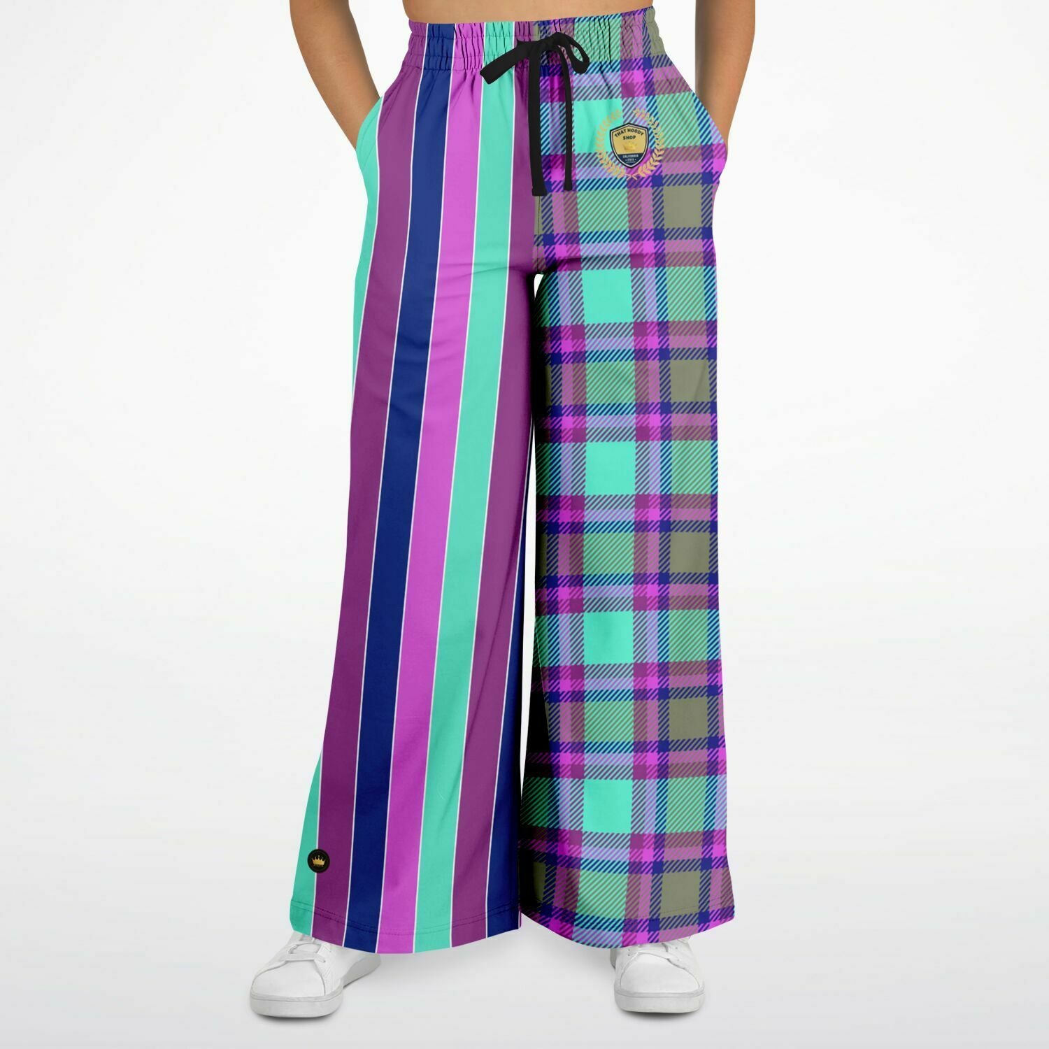 Purpalicious Plaid Rugby Stripe Eco-Poly Wide Leg Pants