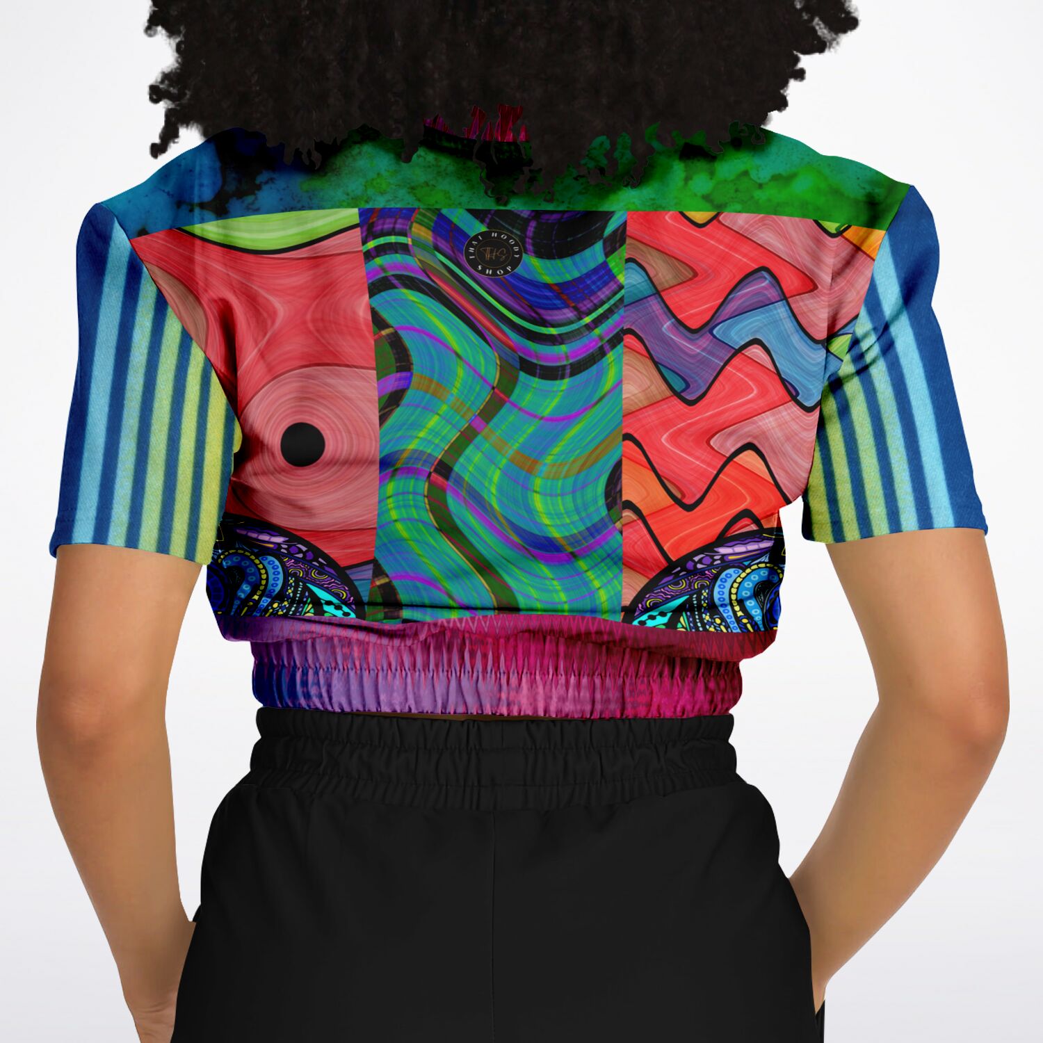 Me So Psychedelic Short Sleeve Eco-Poly Cropped Sweater