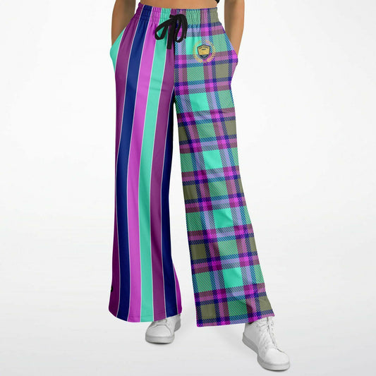 Purpalicious Plaid Rugby Stripe Eco-Poly Wide Leg Pants