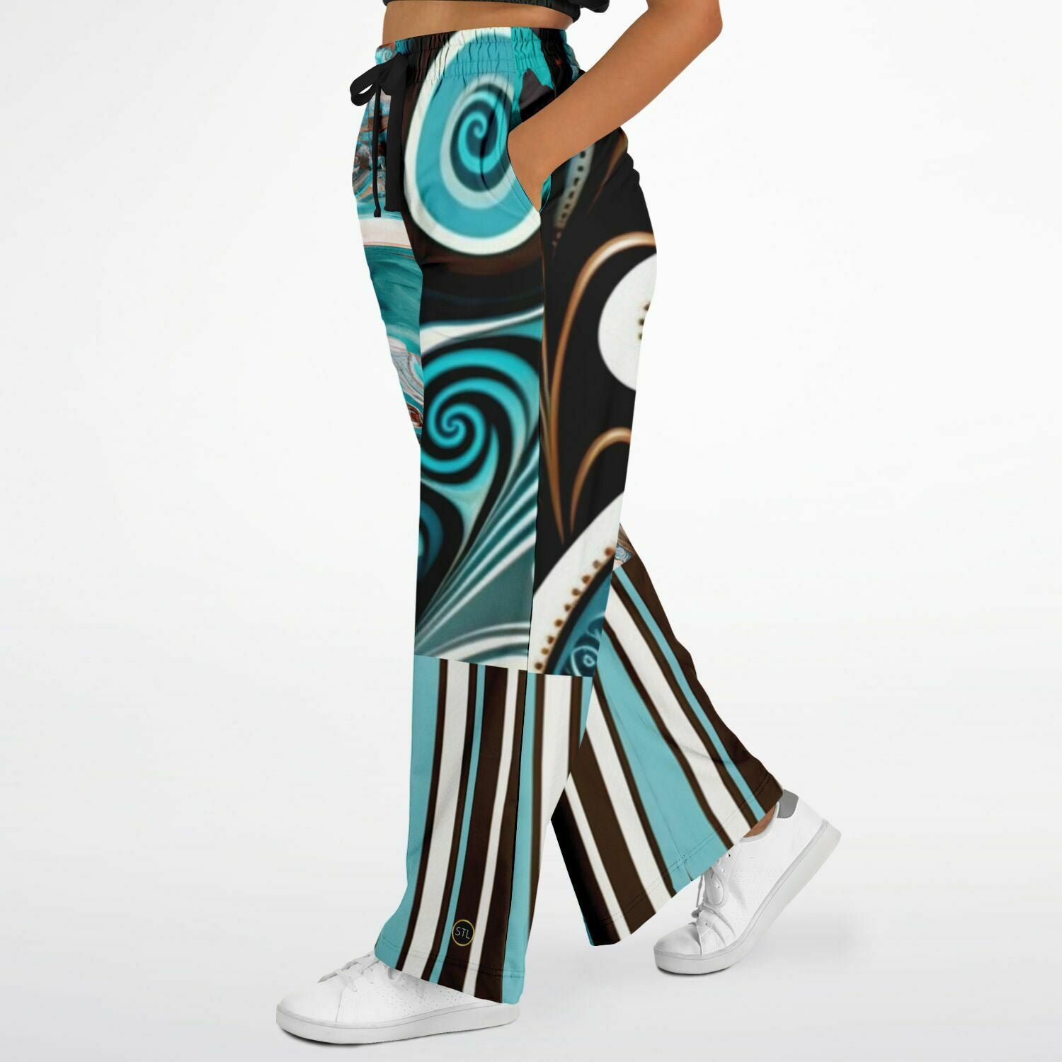 Turk and Caicos Ocean Swirl Eco-Poly Wide Leg Pants