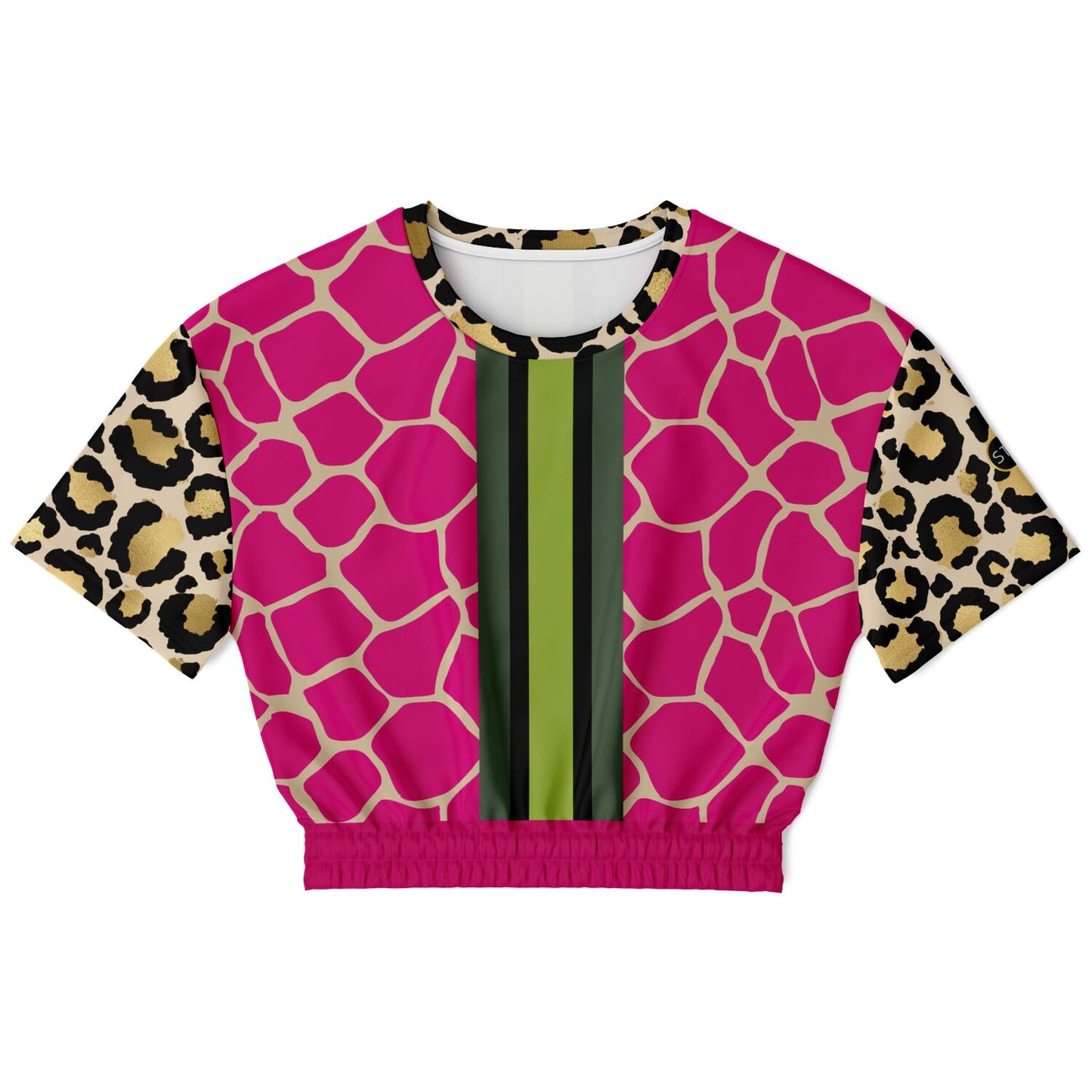 Cheetah Time 1863 Neon Stripe Eco-Poly Short Sleeve Cropped Sweater