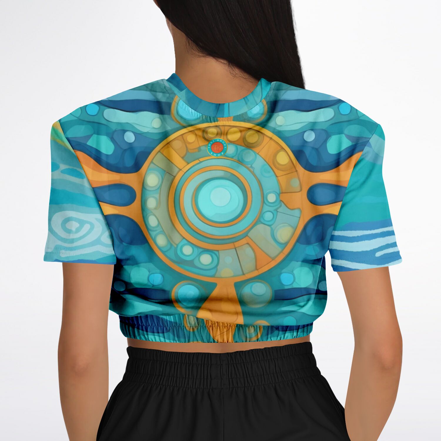 Bahamian Blue Waves Compass Eco-Poly Short Sleeve Cropped Sweater