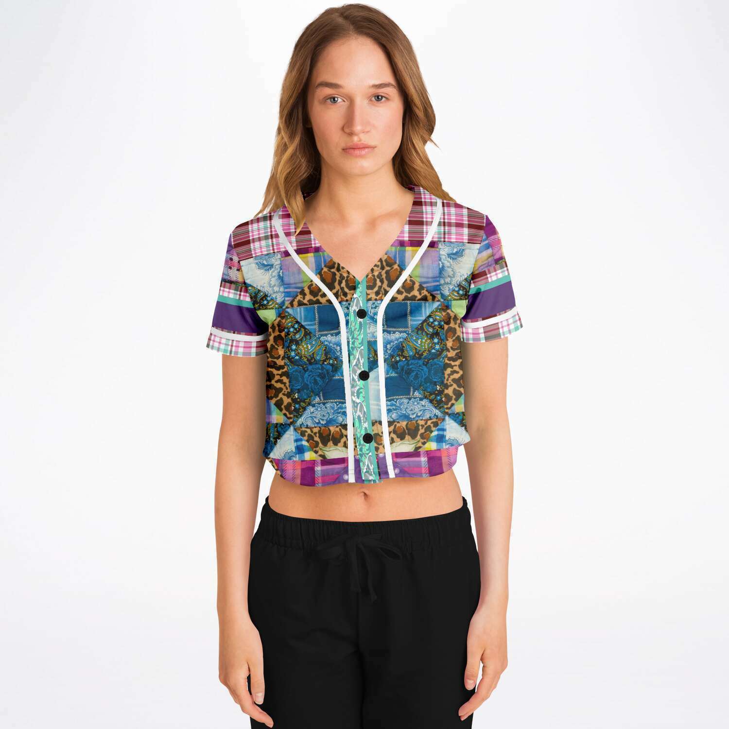 Gypsy Queen Purple Patchwork Eco-Poly Cropped Jersey