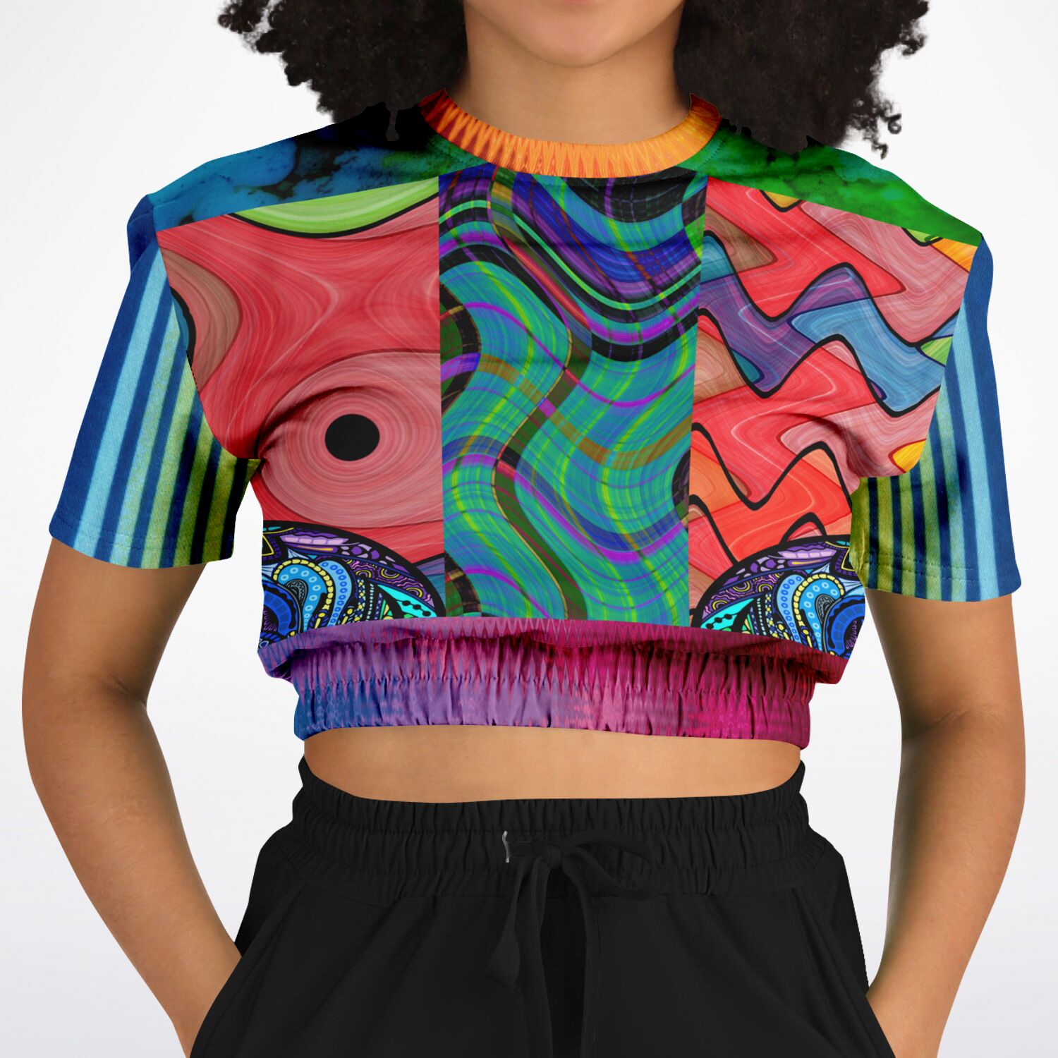 Me So Psychedelic Short Sleeve Eco-Poly Cropped Sweater