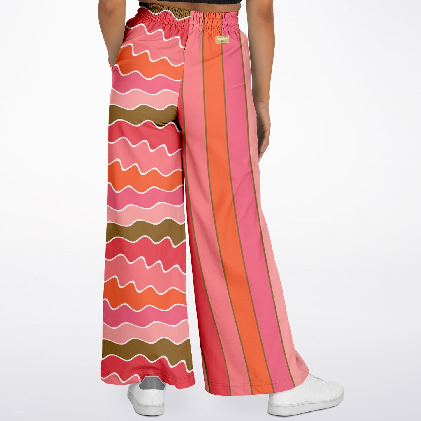 Coral Lipstick Rugby Stripe Eco-Poly Wide Leg Pants