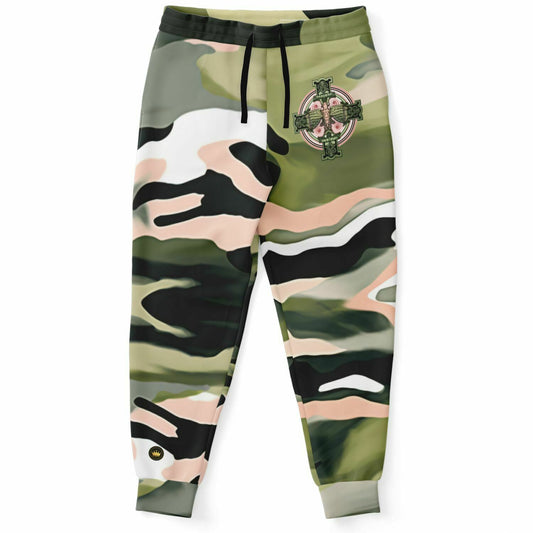 Joggers unisex con diseño de camuflaje ecológico y cruz celta de Mirage verde 