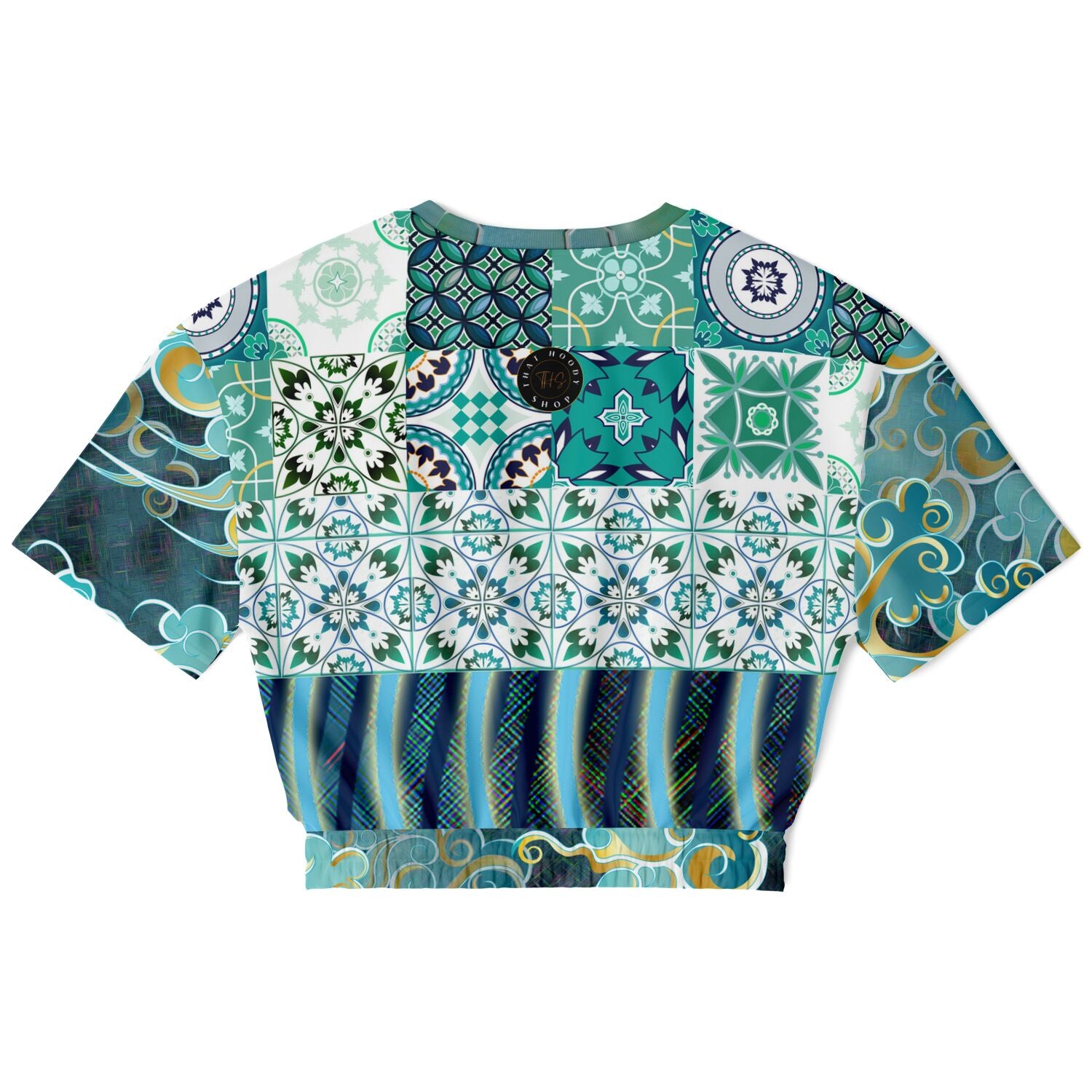 Green Meknes Mosaic Tile Eco-Poly Short Sleeve Cropped Sweater