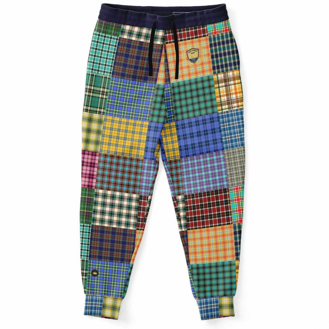 Joggers unisex de poliéster ecológico con patchwork a cuadros Woodsman de The Preppy 