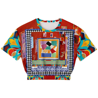 Decorative Figure in Ornamental Tavira Eco-Poly Short Sleeve Cropped Pullover