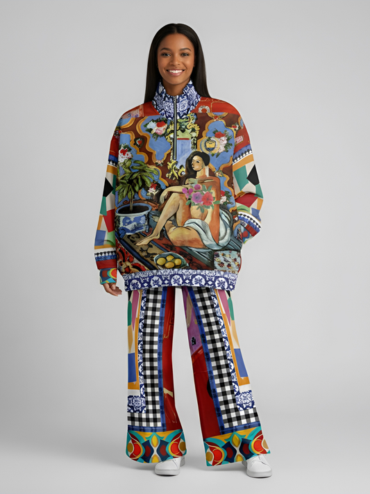 Decorative Figure in Ornamental Tavira Eco-Poly Wide Leg Pants