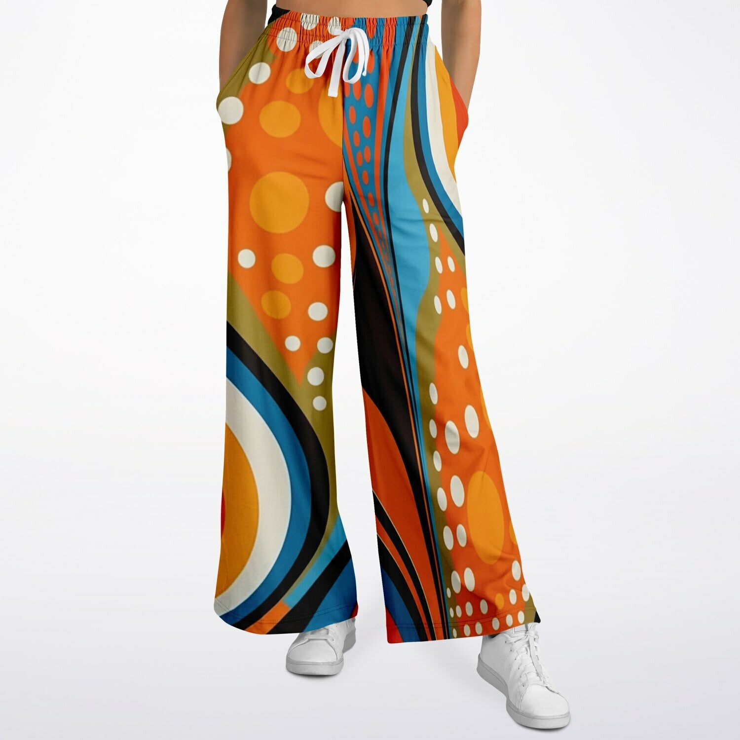 Down Memory Lane Groovy 70s Print Eco-Poly Wide Leg Pants