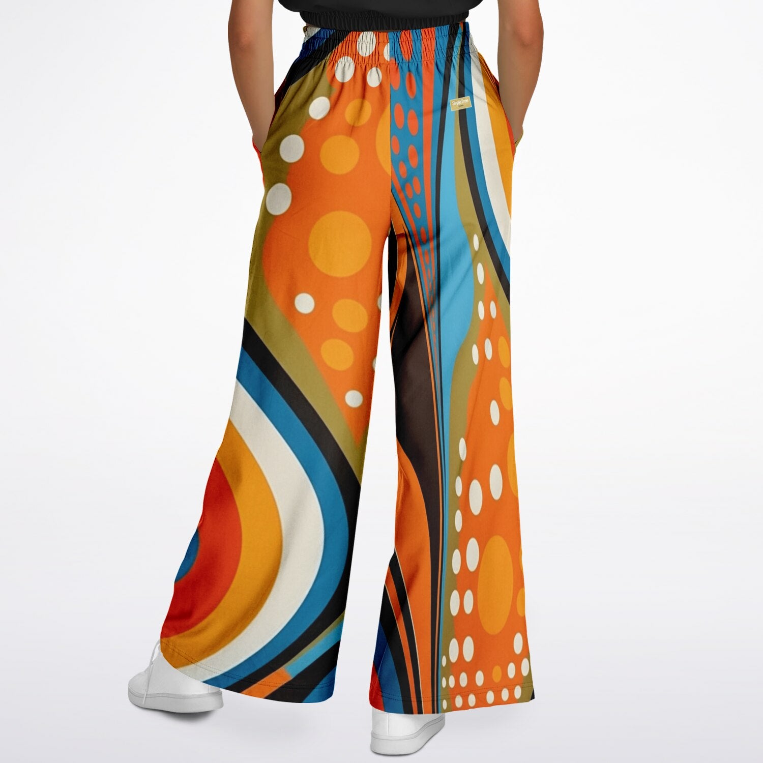 Down Memory Lane Groovy 70s Print Eco-Poly Wide Leg Pants