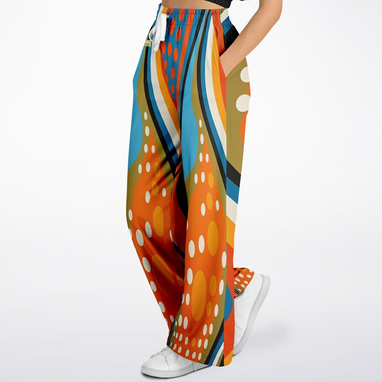 Down Memory Lane Groovy 70s Print Eco-Poly Wide Leg Pants