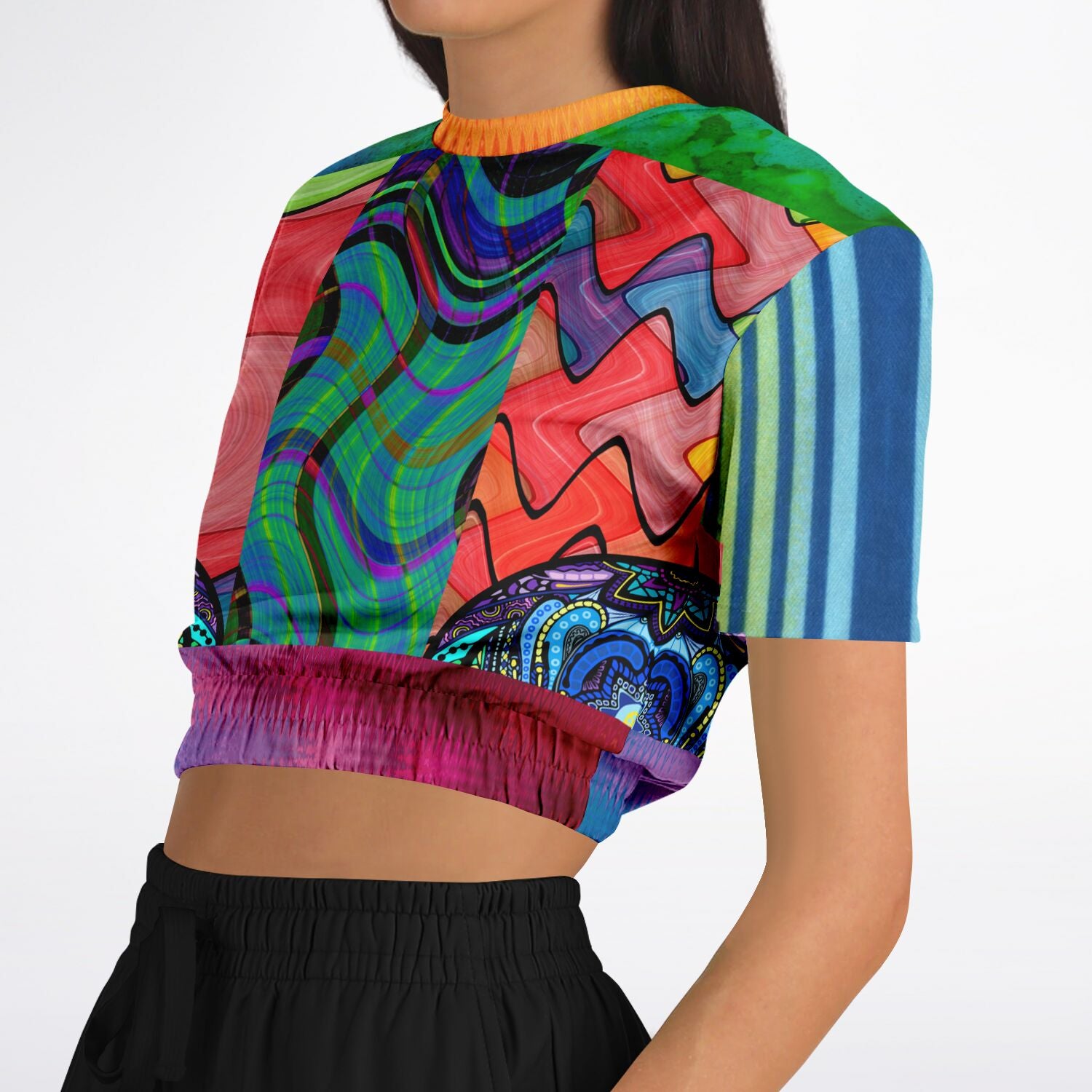 Me So Psychedelic Short Sleeve Eco-Poly Cropped Sweater