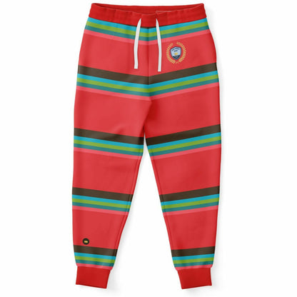 Joggers unisex de poliéster ecológico con rayas de rugby Watermelon Crush