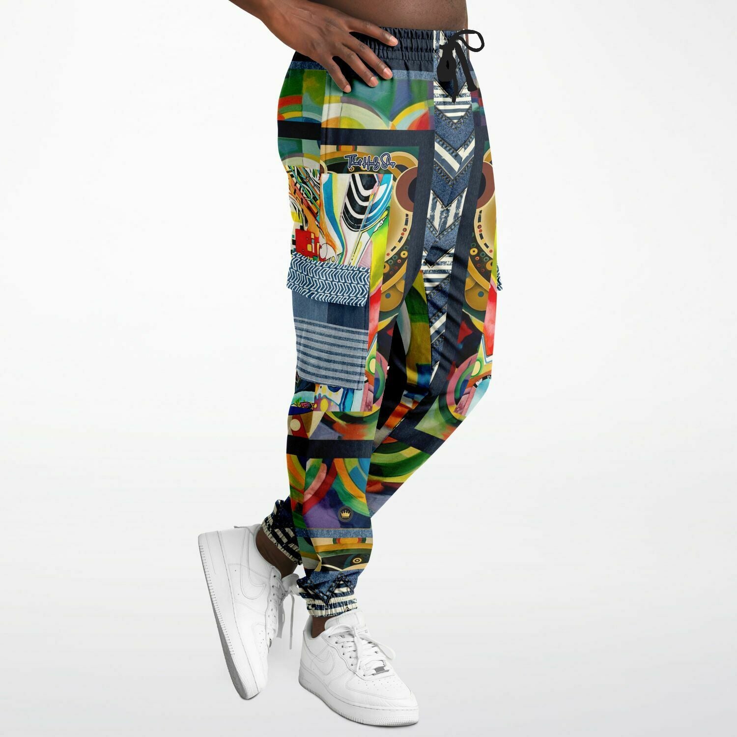 Sphynx of the New Realm Denim Rainbow Swirl Eco-Poly Joggers cargo unisex