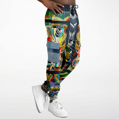 Sphynx of the New Realm Denim Rainbow Swirl Eco-Poly Unisex Cargo Joggers