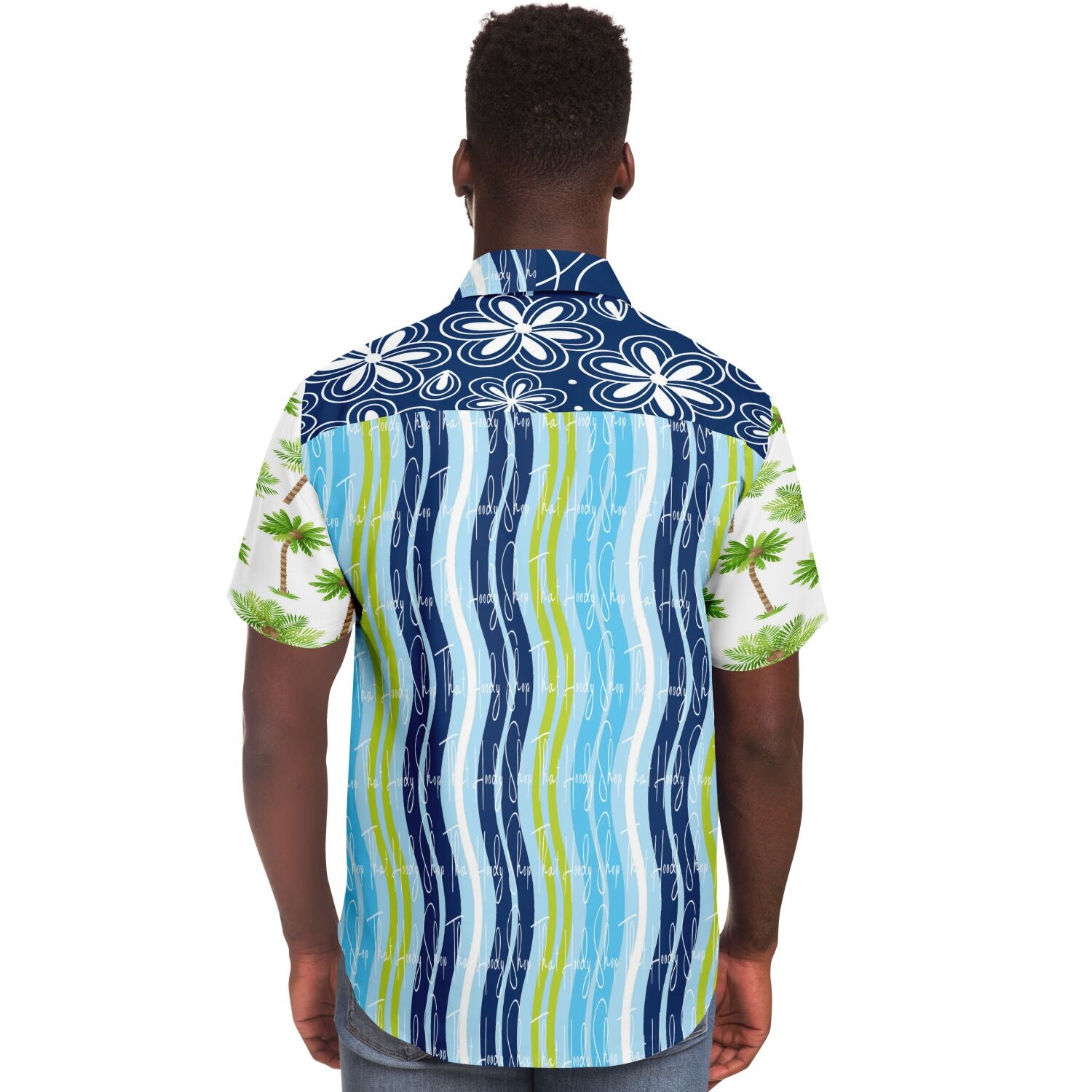 Mykonos Striped Graffiti Print Short Sleeve Button Down Shirt