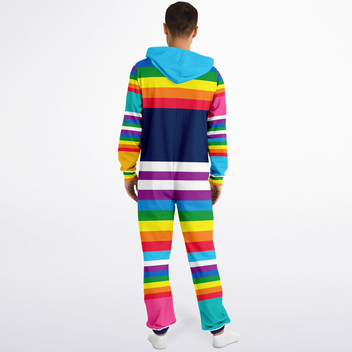Blue Horizon Rainbow Stripe Unisex Fleece Romper