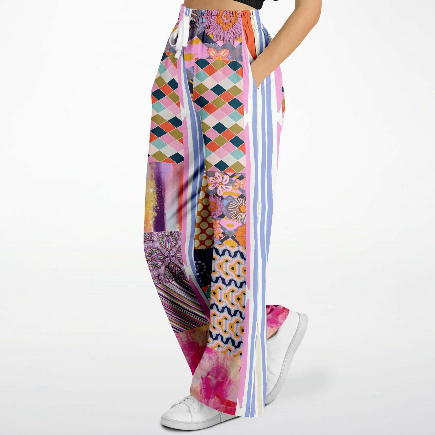Bahama Mama Pink Floral Patchwork Eco-Poly Wide Leg Pants