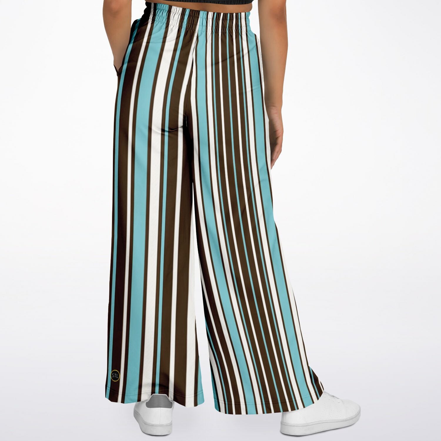 Turk and Caicos Ocean Stripe Eco-Poly Wide Leg Pants