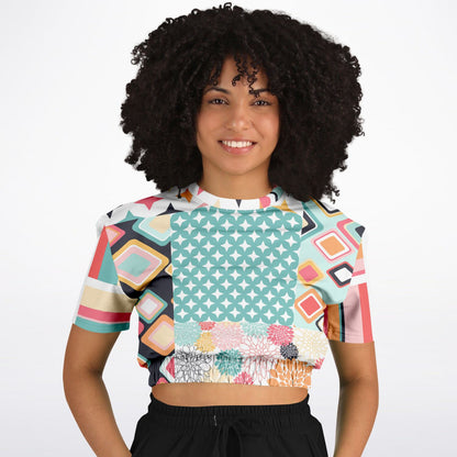 Old Miami Geometric Trefoil Eco-Poly Short Sleeve Cropped Sweater