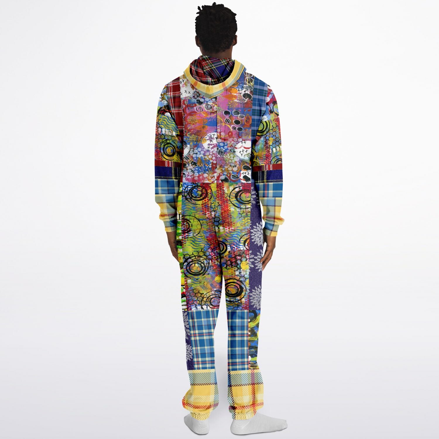 Mameluco polar unisex con patchwork geométrico a cuadros de Barcelona