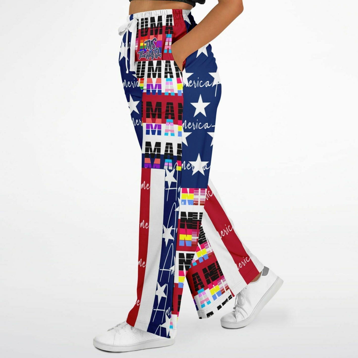 I Am Human - American Flag Eco-Poly Wide Leg Pants