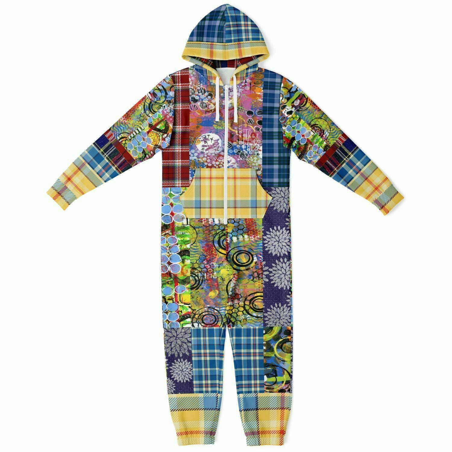 Barcelona Plaid Geometric Patchwork Unisex Fleece Romper